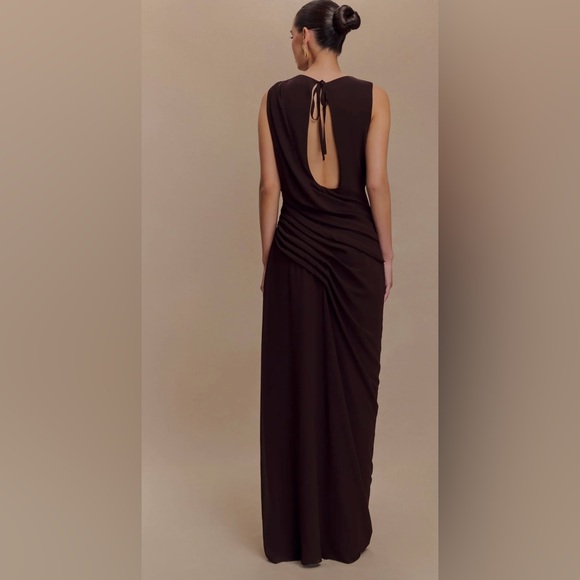 Oria Chiffon Brown Evening Dress - Picture 2 of 6